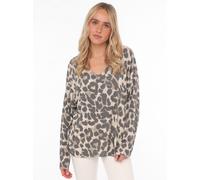 Langarmshirt ZWILLINGSHERZ, Damen, beige (hellbeige), Web, Obermaterial: 100% Viskose, gemustert, sehr bequem hüftbedeckend, V-Ausschnitt, Shirts Langarmshirt, Leo-Muster, Langarm, V-Ausschnitt, hinte