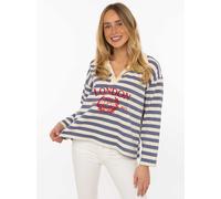 Langarmshirt ZWILLINGSHERZ "London", Damen, blau, Jersey, Obermaterial: 100% Baumwolle, gestreift, mehrfarbig, bequem hüftbedeckend, V-Ausschnitt, gerader Abschluss, Shirts Langarmshirt, gestreift, Po