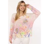 Langarmshirt ZWILLINGSHERZ "Love is Kind", Damen, rosa, Web, Obermaterial: 80% Viskose, 15% Polyester, 5% Elasthan, bedruckt, mehrfarbig, figurumspielend hüftlang, V-Ausschnitt, angeschnitten gerader