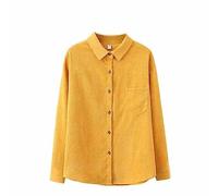 Langarmshirts Für Damen,Damen-Cordhemd, Button-Down-Shacket, Lässige Oberbekleidung, Jacke, Grau, Solides Klassisches Revers, Boyfriend-Tops, Vintage-Bluse, Langärmliges Hemd Mit Brusttasche, Gel