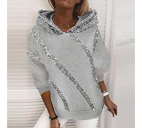 Langarmshirts Für Damen,Pailletten Sweatshirt Herbst Winter Fashion Design Kapuzenoberteil Casual Langarm Streetwear,Grau,S
