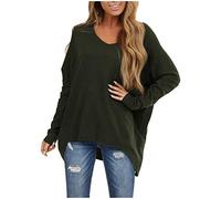 Langarmshirts für Damen V Ausschnitt T Shirts Damen Casual Solid Shirt Top Army Green M