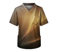 Langarmshirts Für Herren Tshirt Herren Lustig Mey Unterhemden Herren Kasacks Herren Pflege V-Ausschnitt Musterdruck Bunte Kasacks Pflege Kurzarm Schlupfkasack Mit Taschen Blusenkleid (Gold, 4XL)