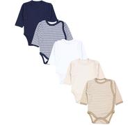 Langarmwickelbody TUPTAM "Wickelbody Baby Langarm Wickelbody im 5er Set", Jungen, Gr. 56, N-Gr, braun (streifen hellbeige dunkelblau), Obermaterial: 100% Baumwolle CO., Bodys (56725251-56) streifen he