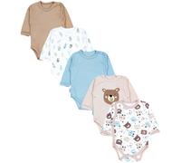 Langarmwickelbody TUPTAM "Wickelbody Baby Langarm Wickelbody im 5er Set", Jungen, Gr. 80, N-Gr, beige (bärchen blätter beige eisberg), Obermaterial: 100% Baumwolle CO., Bodys (81545853-80) bärchen blä