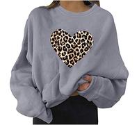 Lange Ärmel Pullover Damen Winter Pullover mit Rundhalsausschnitt, Vintage Sweatshirt Oversized Liebesmuster Pullover Teenager Mädchen Sportbekleidung Sweatshirt for Women Hoodies (2-Grau,L)
