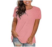 Lange Bluse Damen Mode Farbverlauf V-Ausschnitt Oberteile Kurzarm Tshirt Einfarbig Longbluse Tunika Tops Locker Longtops T-Shirt Pullover Ärmellos Tanktop Teenager Mädchen Shirt Blusen Große Größen