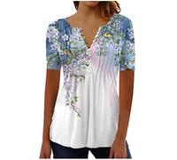 Lange Blusen Damen Für Leggings Casual T Shirts Damen Tops Sommer Elegant Lang Bluse Long Longshirts Sommertop Blusen & Tuniken Für Damen Elegant Tanktops & Träger-Tops T-Shirt（1-Sky Blue，XL）