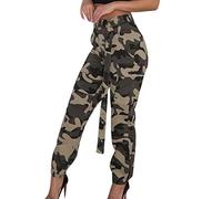 Lange Cargohose Damen Cargohose Camouflage Cargo Hose High Waist Tarnhose Freizeithose Military Rangerhose Sport Camo Jogginghose Outdoor Slim Sommerhose Ohne Gürtel