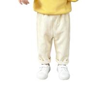 Lange Cordhose für Kleinkinder, Jungen, gerippt, weich, dehnbar, zum Überziehen, Sweatpants für Kinder, einfarbig, Winter, warm, gerade, elastische Taille, Hose mit Taschen, beige, 7-8 Jahre