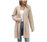 Lange Damen-Strickjacken, Baumwolle, grob, Boyfriend-Pullover, Outwear, warme Pullover mit Taschen, langärmelig, Strickjacke, elegant, vorne offen, einfarbig, lässig, lockere Mäntel, Übergröße, Khaki