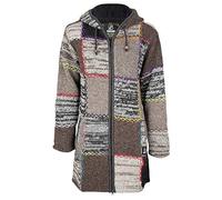 Lange Damen Wollmantel Patch Mehrfarbige Strickjacke mit Kapuze - SHAKALOHA - W Longpatch NaturalTwist fleecegefütterter Mantel - im fairen Wettbewerb in Nepal hergestellte Wolljacke.Warm! - M