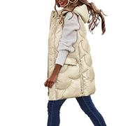 Lange Daunenjacke für Damen, große Größe, ärmellos, lange Jacke, mit Kapuze, sehr warm, Winter, Damenweste, warm, Daunenjacke, ohne Ärmel, Außenmantel, Steppjacke, abnehmbare Kapuze