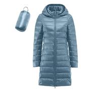 Lange Daunenjacke für Damen, Winter, Jacke, Daunenjacke, Kapuze, dünn, ultraleicht, Damen, große Größe, gesteppt, Jacke, Damen, Jacke, Reise, Outdoor, Kleidung, blau, 42