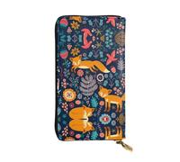 Lange Geldbörse aus Leder, Motiv: Eule, Kaninchen, Vögel, Fuchs, für Kreditkarten, Bargeld, Münzen, Schwarz, Einheitsgröße