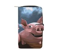 Lange Geldbörse für Damen, Ledergeldbörse für Herren, großes Fassungsvermögen, Handgelenk-Geldbörsen mit 12 Kartenfächern, Papillon in der Box, Kleingeldbörse, Lustige 3D-Schweine, 19.7x11x3.5cm,