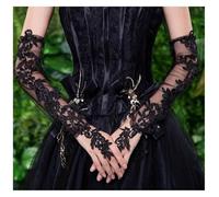 Lange Handschuhe Damen 2 Paar Lange Spitzenhandschuhe Gothic Lolita Solide Dünne Handschuhe JK Mädchen Fäustlinge Oversleeve Damenmode Sonnenblocker Manschette Fingerlose Handschuhe(Black)