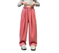 Lange Hose für Mädchen, Baumwolle, weit geschnitten, Flanell, weich, elastisch, hohe Taille, Jogginghose, Sweatpants für Teenager, Kinder, gerade, warm, einfarbig, Schuluniform, athletische Hose, rose