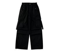 Lange Hose für Teenager, Mädchen, weites Bein, übergroße Cargo-Jogginghose, Sweatpants für Kinder, elastisch, hohe Taille, mehrere Taschen, Walking-Sporthose, leichte Streetwear-Hose, Schwarz , 14-15