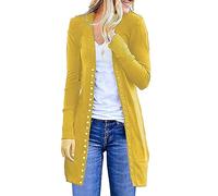 Lange Jacke Damen Winter Modischer Damen-Strickjacke mit langen Ärmeln und, Knopfleiste und Kapuze Damen Longjacke Winter (Yellow, L)