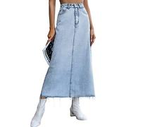 Lange Jeansröcke für Damen, Maxi-Papiertasche, hohe Taille, ausgefranster Saum, A-Linie, ausgestellter Jeansrock mit Taschen, C# Hellblau, Groß