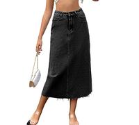 Lange Jeansröcke für Damen, Maxi-Papiertasche, hohe Taille, ausgefranster Saum, A-Linie, ausgestellter Jeansrock mit Taschen, C# Schwarz, Groß