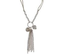 Lange Kette FIRETTI "Schmuck Geschenk Daily Tassel Y-Kette", beige (metallfarben, beige, weiß), Halsketten, Damen, Kunststoff Metall Textil, L: 103, Kunststoff, Metall, Textil, mit Glasstein (70553208