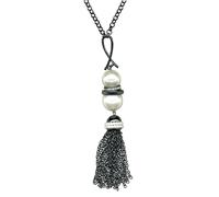 Lange Kette FIRETTI "Schmuck Geschenk Shiny Lush Pearl Y-Kette", gunfarben, weiß, Halsketten, Damen, Kunststoff Metall, L: 88, Kunststoff, Metall, mit Glasstein - mit Kunststoffperle (56309400-0) gunf