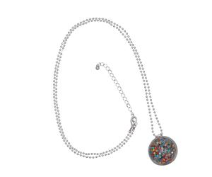 Lange Kette STEUER "Silber Kugel Anhänger Strass bunt", weiß, Halsketten, Damen, 80+9cm, Metall, L: 89 B: 2mm, glänzend, B:2mm (45352022-0) weiß