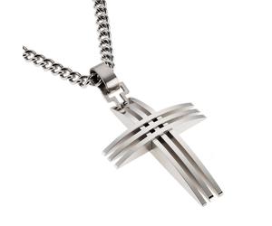 Lange Kette ZEEME "Edelstahl mit Kreuz-Anhänger 70cm lang", grau, Halsketten, Damen, 70cm, Edelstahl, L: 70 B: 27mm, glänzend, B:27mm (656859-0) grau