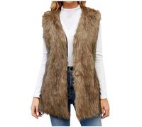 Lange Kunstpelze Weste Damen Ärmellose Fellweste mit V-Ausschnitt Elegant Einfarbig Vest Jacke Dicke Warme Pelzmantel Flauschig Pelzweste Winter Kunstfell Winterjacke Mantel Faux Felljacke Pelzjacke
