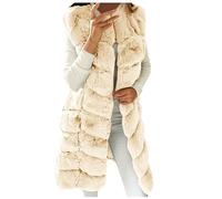 Lange Kunstpelze Weste Damen Elegant Ärmellose Steppweste Einfarbig Fellweste Dicke Warme Pelzmantel Große Größen Pelzweste Winterjacke Winter Kunstfell Jacke Faux Fur Mantel Felljacke Pelzjacke