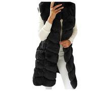 Lange Kunstpelze Weste Damen Elegant Ärmellose Steppweste Einfarbig Fellweste Dicke Warme Pelzmantel Große Größen Pelzweste Winterjacke Winter Kunstfell Jacke Faux Fur Mantel Felljacke Pelzjacke