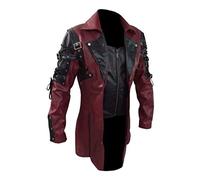 Lange Lederjacke Herren Mantel Kunstleder Gothic Parka Vintage Windbreaker Slim Fit, Männer Winterjacke Übergangsjacke Ledermantel Celucke (Rot, L)