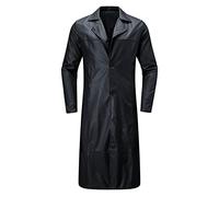 Lange Mantel Herren Ledermantel Kunstleder Lederjacke Gothic Mittelalter Halloween-Kostüm Vampirjäger Bikerjacke Winterjacke (Black, S)