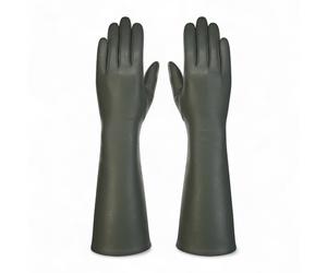 Lange olivgrüne Winterhandschuhe aus italienischem Leder mit weichem Wollfutter L