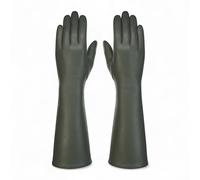 Lange olivgrüne Winterhandschuhe aus italienischem Leder mit weichem Wollfutter S