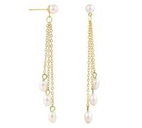 Lange Perlen-Ohrringe für Damen, Goldene Perlen-Pendelohrringe mit Ketten-Quaste Zierlicher Tropfen-Schmuck für Braut Hochzeit Ball