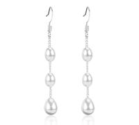 Lange Perlenohrringe, Lange Hängende Perlenohrringe Verstellbare Böhmische Perlen-Quasten-Ohrringe Baumelnde Süßwasser-Perlen-Fädel-Ohrringe Perlen-Ohrringe für Frauen Braut Hochzeit (Weiß)