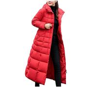Lange Steppjacke Damen Elegant Einfarbig Wintermantel Dicke Warme Winterjacke Winterparka mit Kapuze Parka Jacke Reißverschluss Langarm Übergangsjacke Große Größen Steppmantel Kältesicherer Mantel