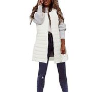 Lange Steppweste für Damen - Daunenjacke für Damen, einfarbig, Pufferweste mit Reißverschlusstasche, weich, bequem, ärmellos, gepolsterte Jacken für Damen, warme Weste, weiß, L