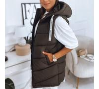 Lange Steppweste für Damen mit Kapuze und Taschen, warme ärmellose Weste aus mattem Material, Reißverschluss und Druckknopfverschluss, stylische Überg
