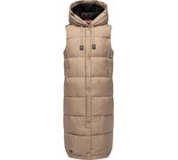MARIKOO Damen Weste Steppweste lang gesteppte Übergangsweste Kapuze warm B967 [B967-Sayor-Taupe-Grey-Gr.L]