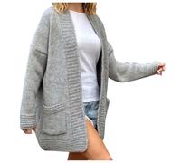 Lange Strickjacke Damen, Cardigan Damen, Strickjacke Mit Knöpfen Damen Langarm Einfarbig Longstrickjacke Mit Taschen Lässige Leichte Pullover Strickjacke Winte Pendelverkehr Pullover Cardigan