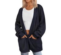 Lange Strickjacke Damen Long Cardigan Frauen Lang Strickjacken Grobstrickjacke Oversize Grobe Strickjacke Frauen Langer Knit Rippstrick Grobstrick Cardigan Women Strickcardigan Lang Damen Schwarz 3XL