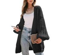 Lange Strickjacken Für Damen Gehäkelte Übergroße Strickjacke Damen-Strickjacke Mit Ballonärmeln Elegante Strickjacke Mit Offener Vorderseite Grobe Strickjacke Weicher Herbst- Und Wintermantel S