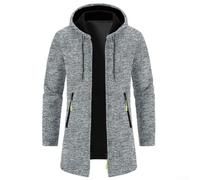 Lange Trenchcoat-Jacke für Herren mit Kapuze und Reißverschluss vorne, lässiger Windbreaker-Cardigan für Frühling und Herbst, einfarbiger Strickpullover, Oberbekleidung in mehreren Farben (L hellgrau)