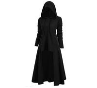 Lange Umhang mit Kapuze DamenVintage Einfarbig Poncho RobeHalloween KostümLeichte TrenchcoatWinddichte JackeCape MantelOpen Front StrickjackeMittelalterliche KleidungHerbst Winter Outwear