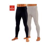 Lange Unterhose CLIPPER, Herren, Gr. 5, 2 Stk., schwarz (schwarz, beige, meliert), Feinripp, Obermaterial: 100% Baumwolle, meliert, unifarben, eng, Unterhosen Lange Unterhose, aus weichem Single Jerse