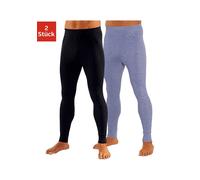 Lange Unterhose CLIPPER, Herren, Gr. 8, 2 Stk., blau (schwarz, blau, meliert), Feinripp, Obermaterial: 100% Baumwolle, meliert, unifarben, eng, Unterhosen Lange Unterhose, aus weichem Single Jersey, T